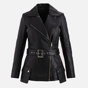 Lecce Black Leather Trench Coat