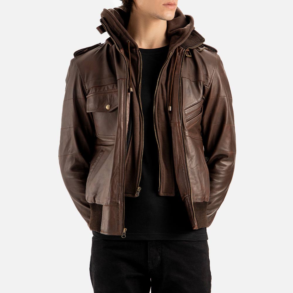 Ischia Brown Hooded Leather Bomber Jacket - image 7