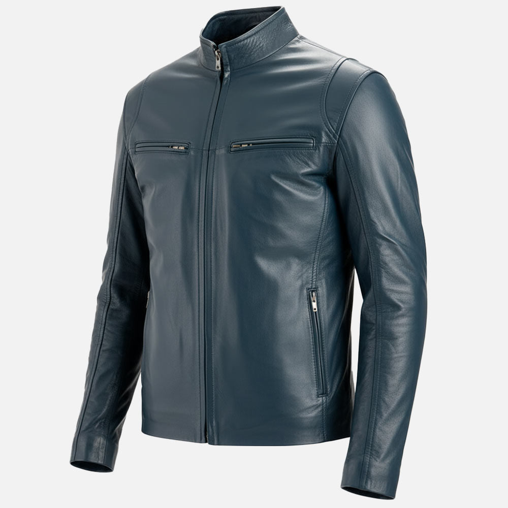 Firenze Blue Leather Biker Jacket - image 10