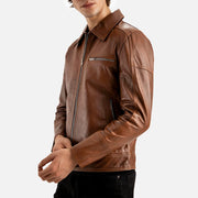 Calabria Brown Leather Biker Jacket - image 3