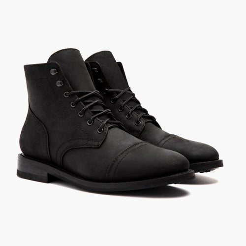 Captain Black Matte Leather Boots in Black Full-Grain Leather - Lateral Side Profile View | Buy Online