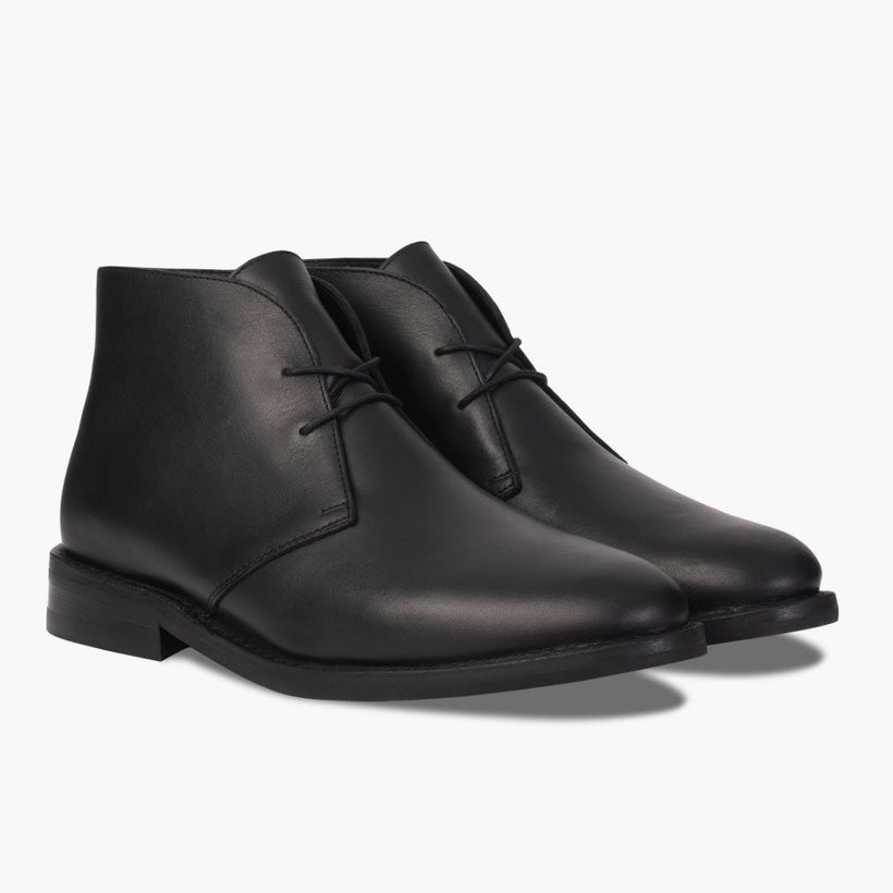 Scout Black Leather Boots For Men in Black Full-Grain Leather - Lateral Side Profile View | Buy Online