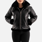 Nordica Black Hooded Real Shearling Bomber Jacket