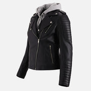 Lavaredo Black Hooded Leather Bomber Jacket