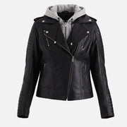 Lavaredo Black Hooded Leather Bomber Jacket