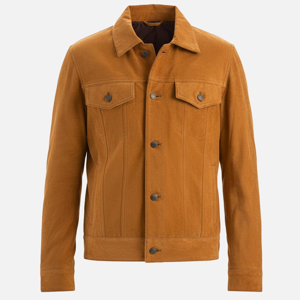 Napoli Tan Suede Leather Trucker Jacket - image 11