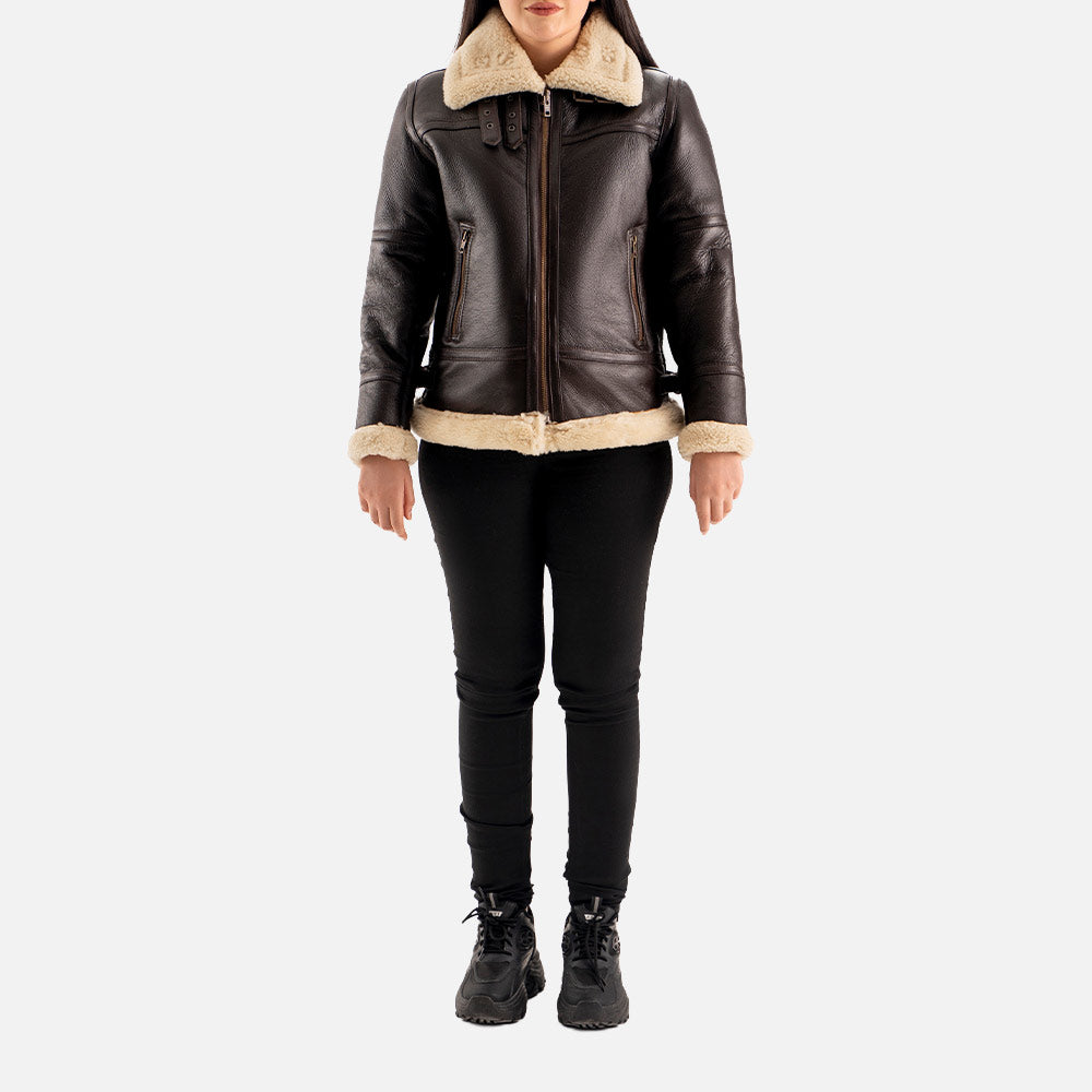 Calda Donna B-3 Brown Real Shearling Bomber Jacket