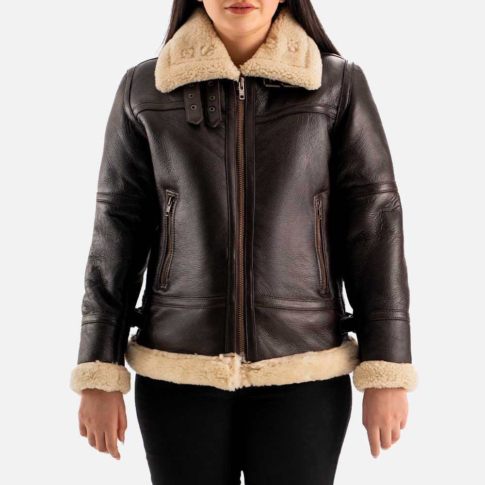 Calda Donna B-3 Brown Real Shearling Bomber Jacket