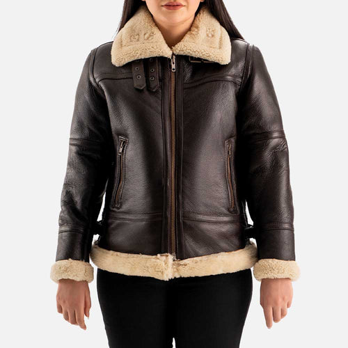 Calda Donna B-3 Brown Real Shearling Bomber Jacket