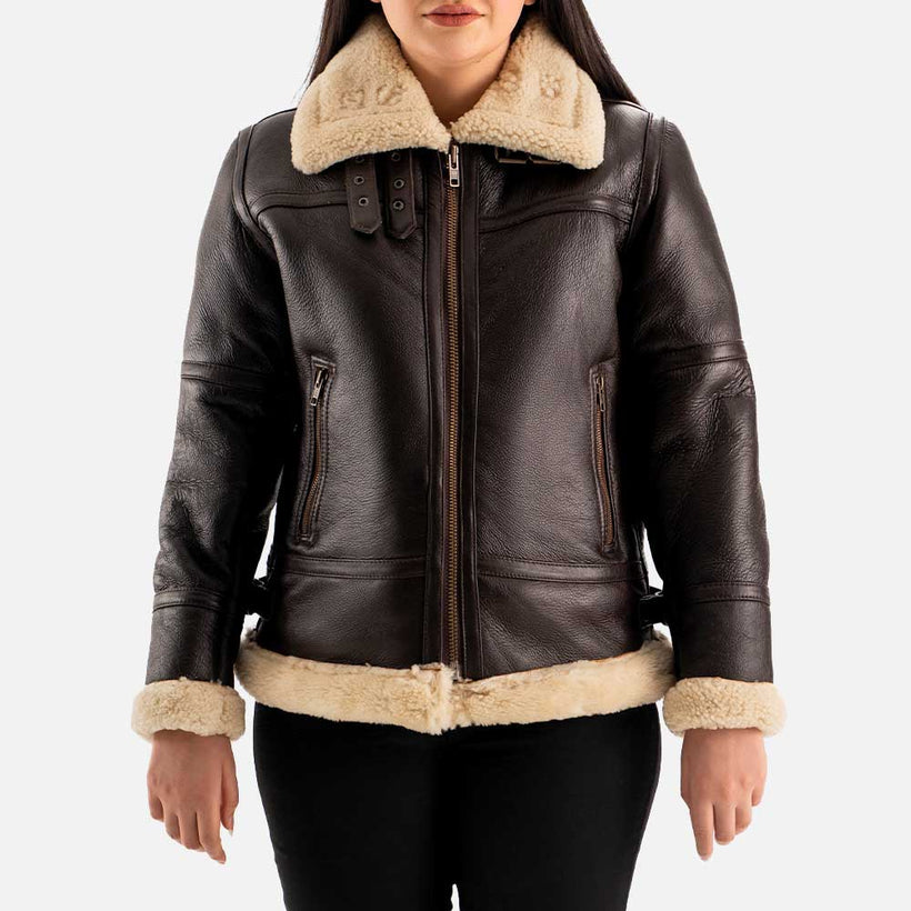 Calda Donna B-3 Brown Real Shearling Bomber Jacket
