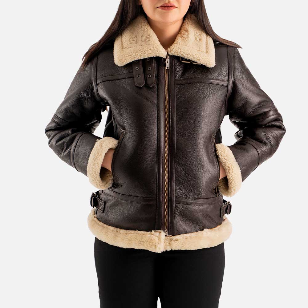 Calda Donna B-3 Brown Real Shearling Bomber Jacket