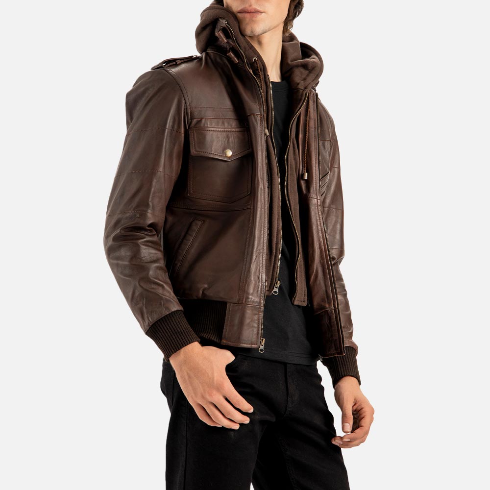 Ischia Brown Hooded Leather Bomber Jacket - image 6