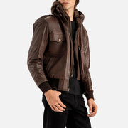 Ischia Brown Hooded Leather Bomber Jacket - image 6