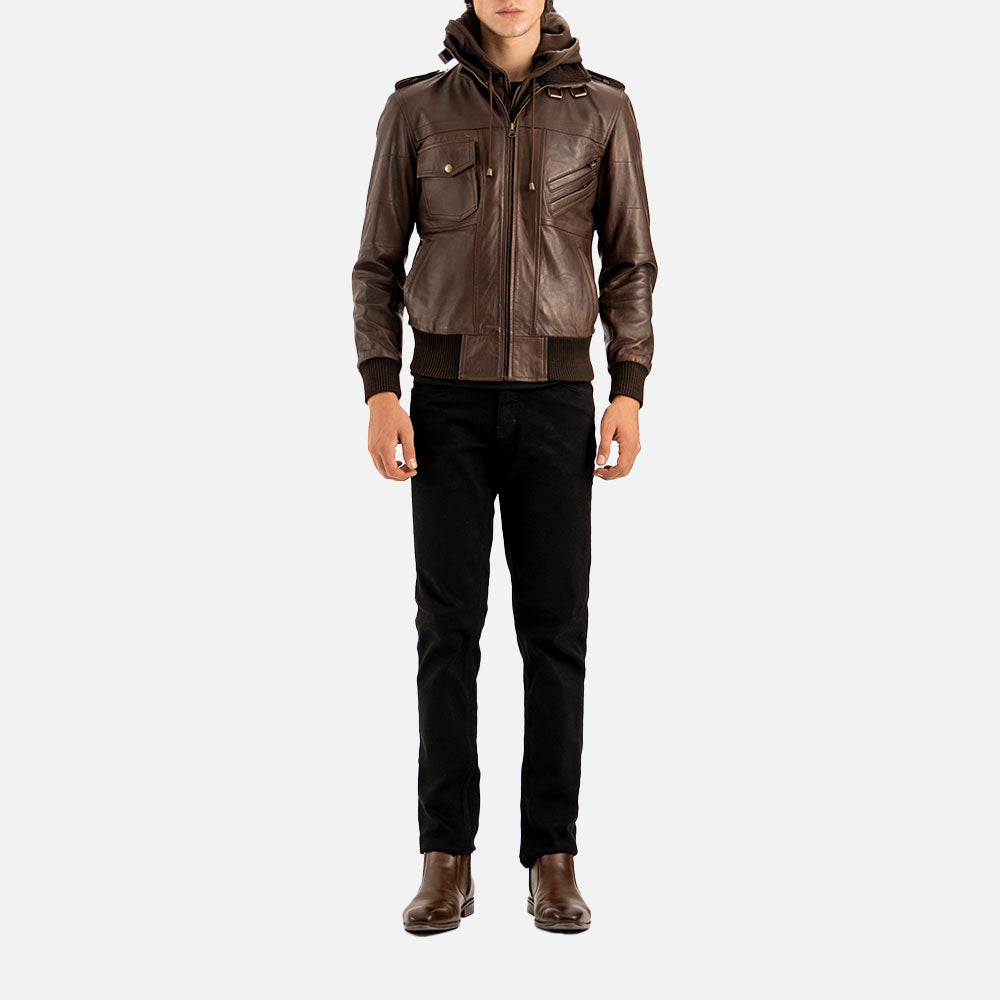 Ischia Brown Hooded Leather Bomber Jacket - image 10