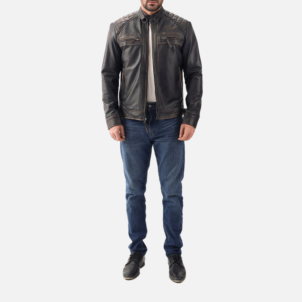 Salerno Distressed Brown Leather Biker Jacket - image 6