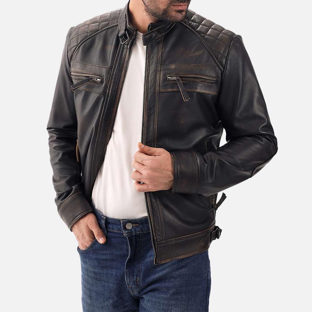Salerno Distressed Brown Leather Biker Jacket - image 1
