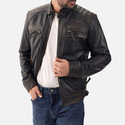 Salerno Distressed Brown Leather Biker Jacket - image 1