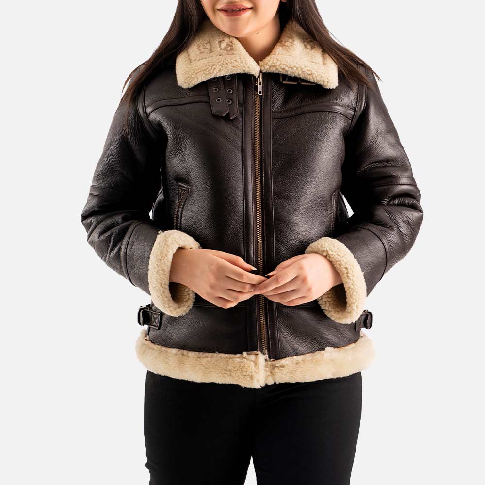 Calda Donna B-3 Brown Real Shearling Bomber Jacket