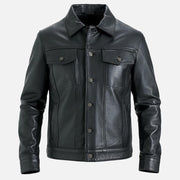 Napoli Black Leather Trucker Jacket - image 5