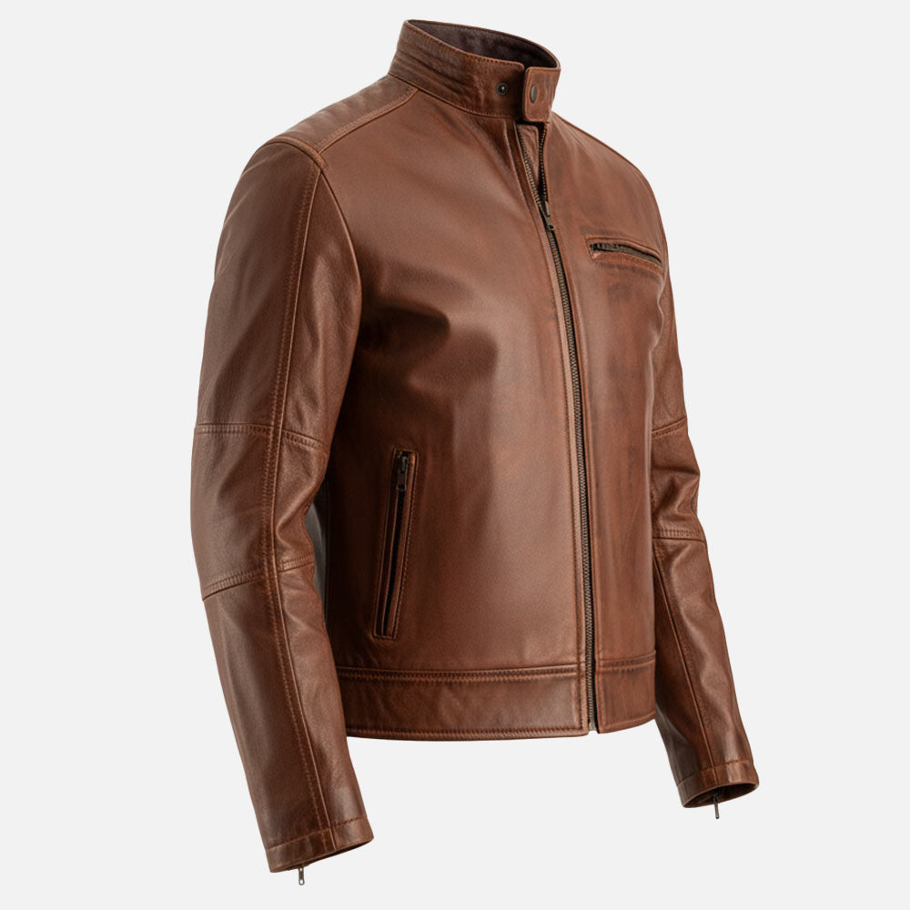 Puglia Brown Leather Biker Jacket - image 10