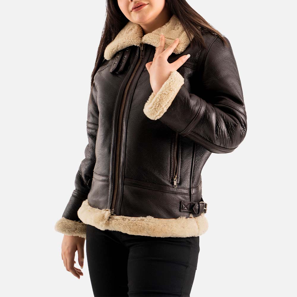 Calda Donna B-3 Brown Real Shearling Bomber Jacket