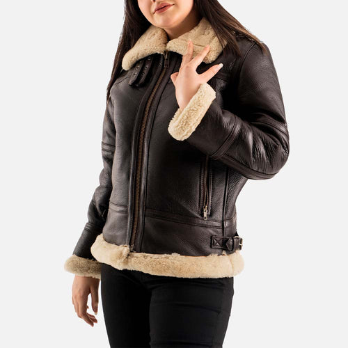 Calda Donna B-3 Brown Real Shearling Bomber Jacket