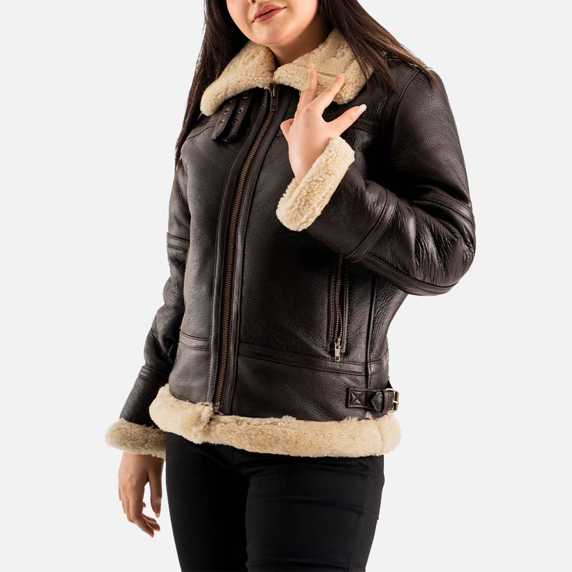 Calda Donna B-3 Brown Real Shearling Bomber Jacket