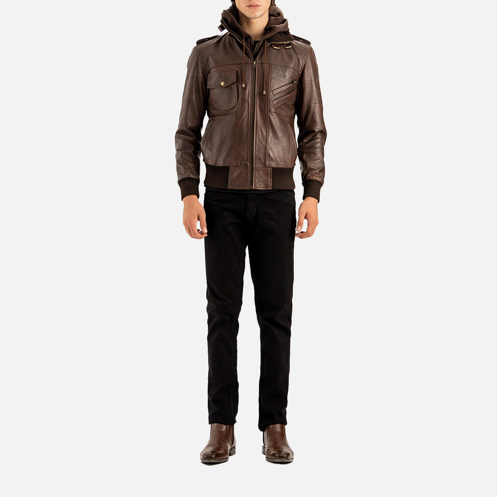 Ischia Brown Hooded Leather Bomber Jacket - image 9