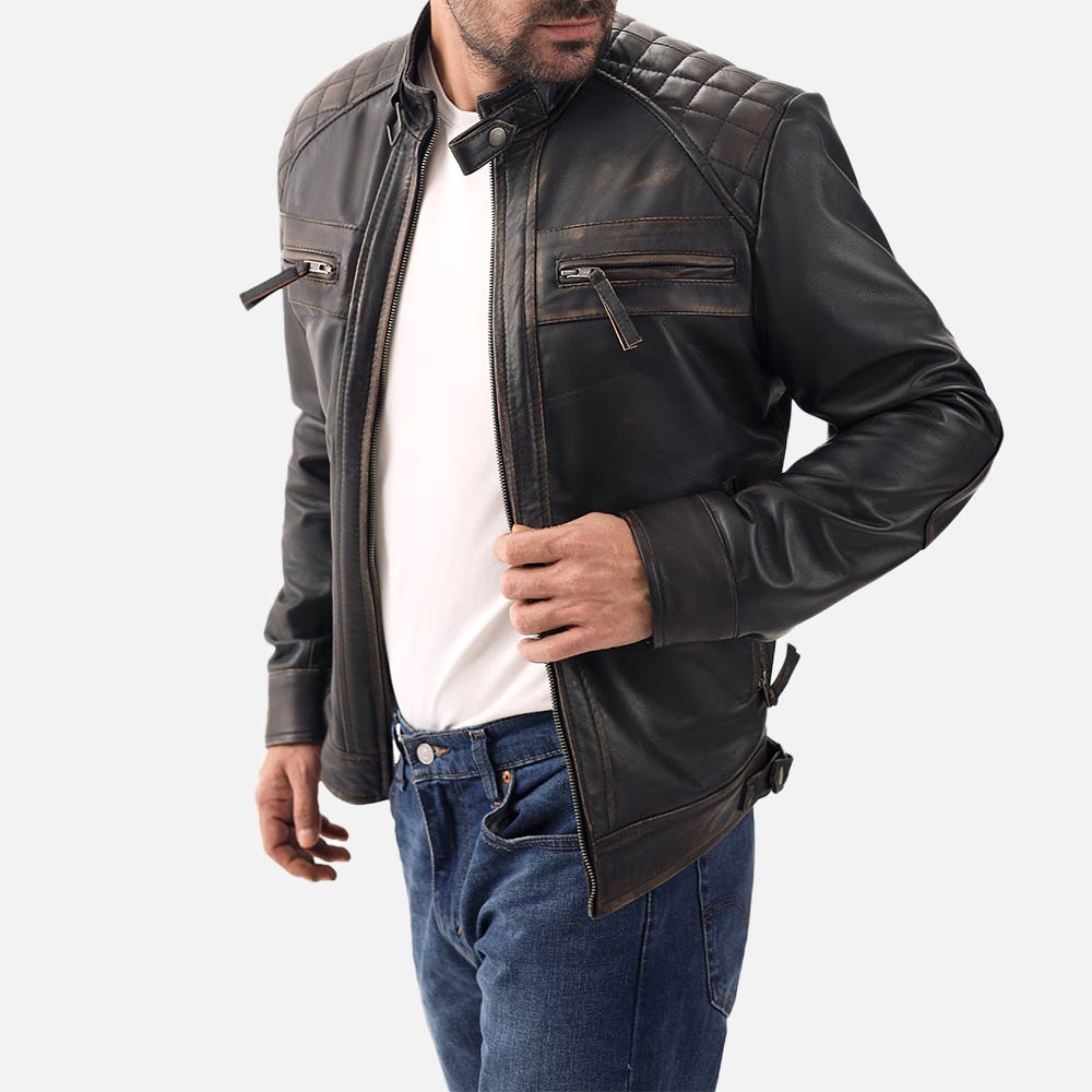 Salerno Distressed Brown Leather Biker Jacket - image 2