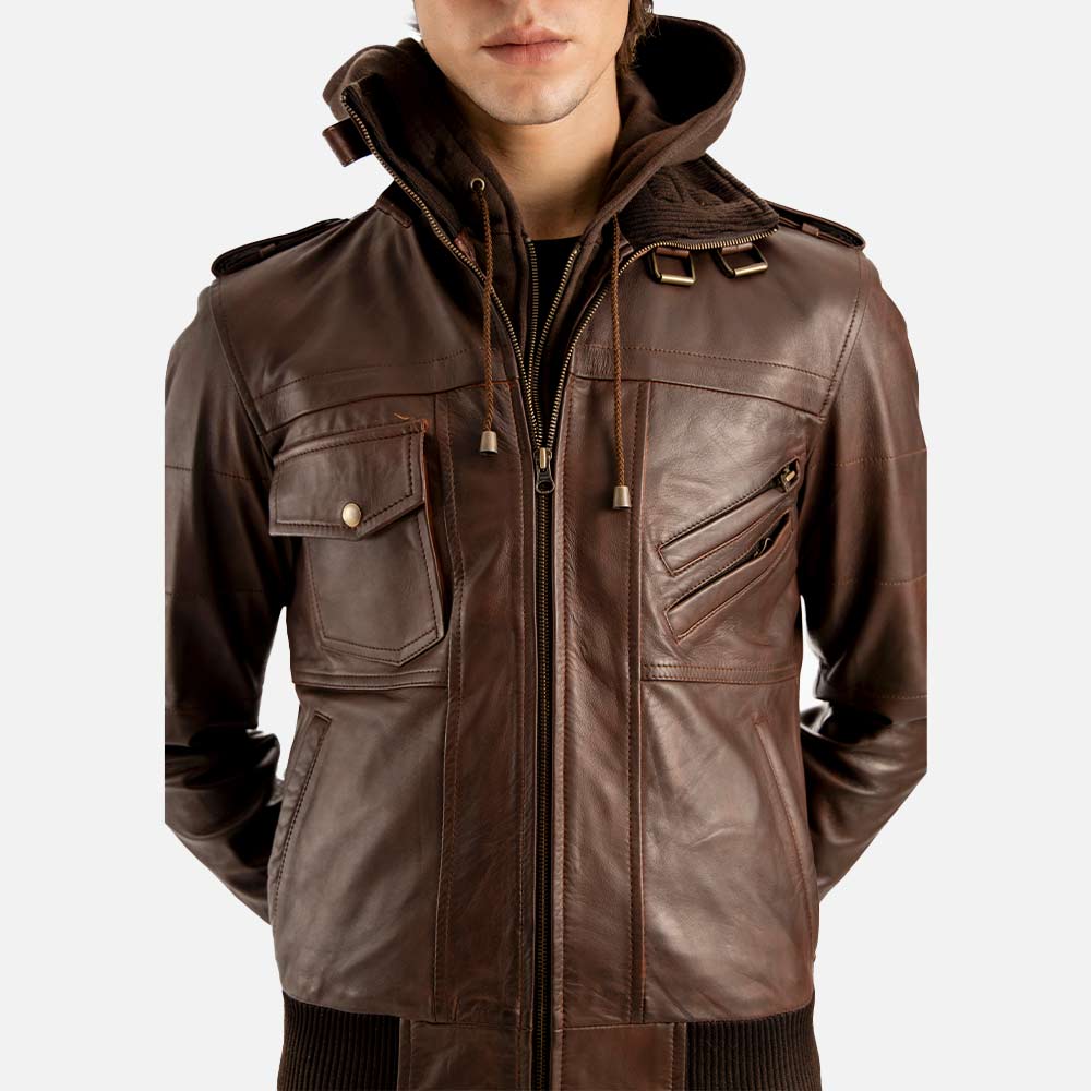 Ischia Brown Hooded Leather Bomber Jacket - image 8