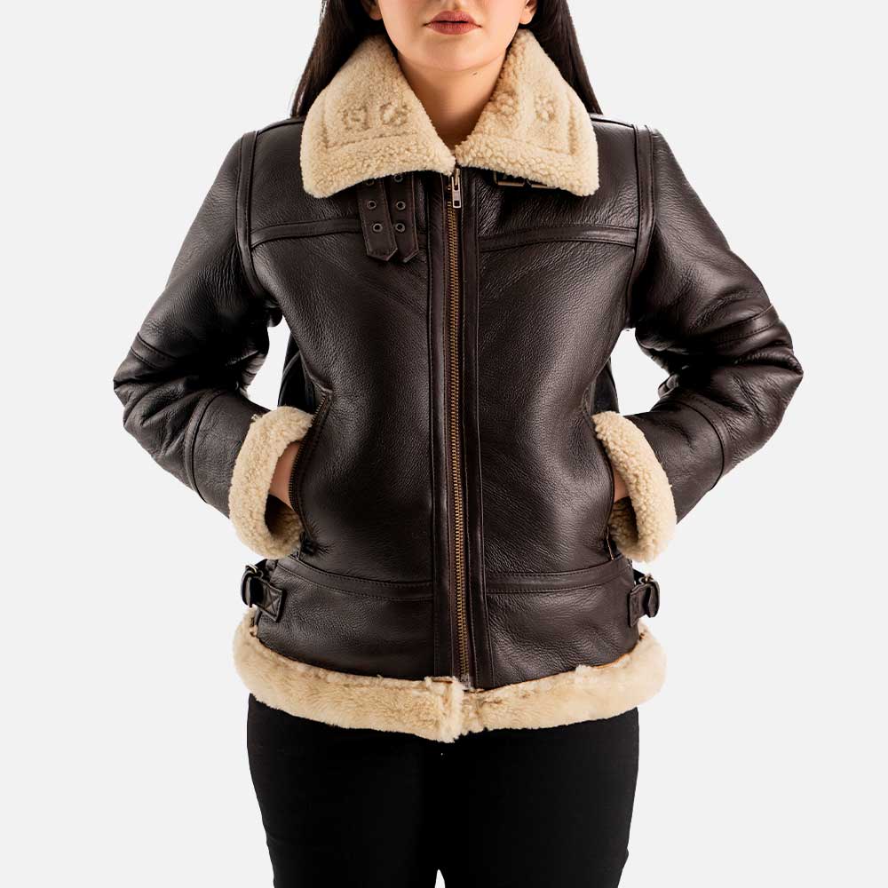 Calda Donna B-3 Brown Real Shearling Bomber Jacket