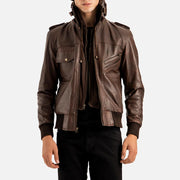 Ischia Brown Hooded Leather Bomber Jacket - image 1