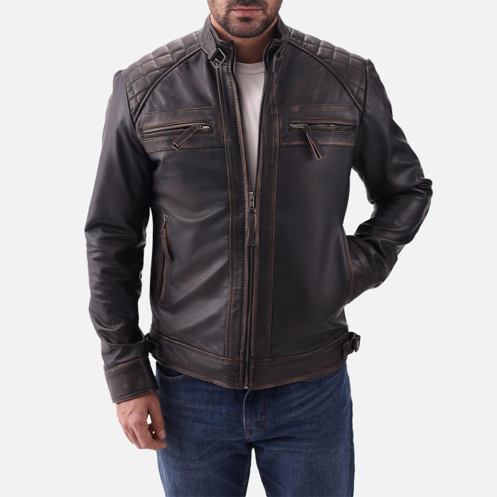 Salerno Distressed Brown Leather Biker Jacket - image 3
