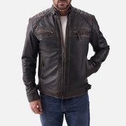 Salerno Distressed Brown Leather Biker Jacket - image 3