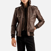 Ischia Brown Hooded Leather Bomber Jacket - image 5