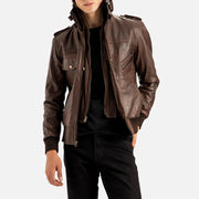 Ischia Brown Hooded Leather Bomber Jacket - image 2