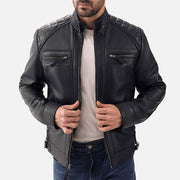 Salerno Black Leather Biker Jacket - image 1