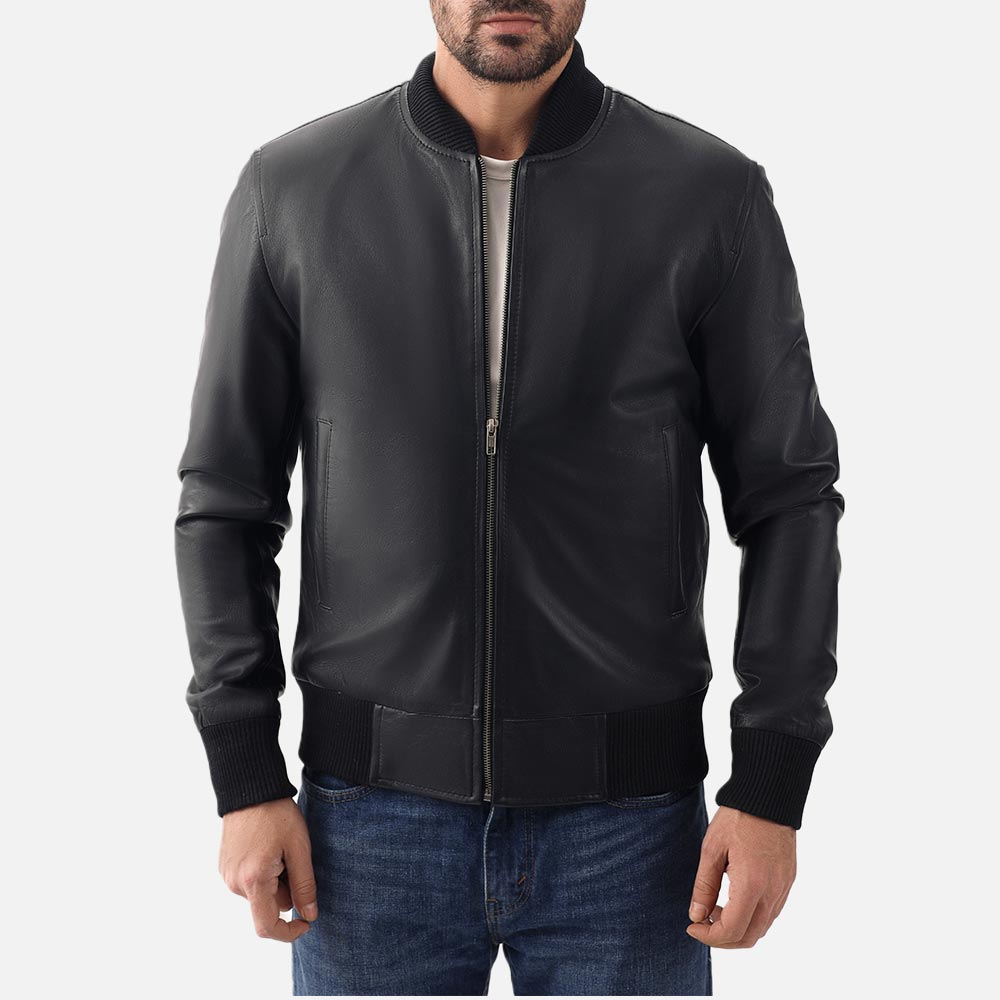 Amalfi Black Leather Bomber Jacket - image 1