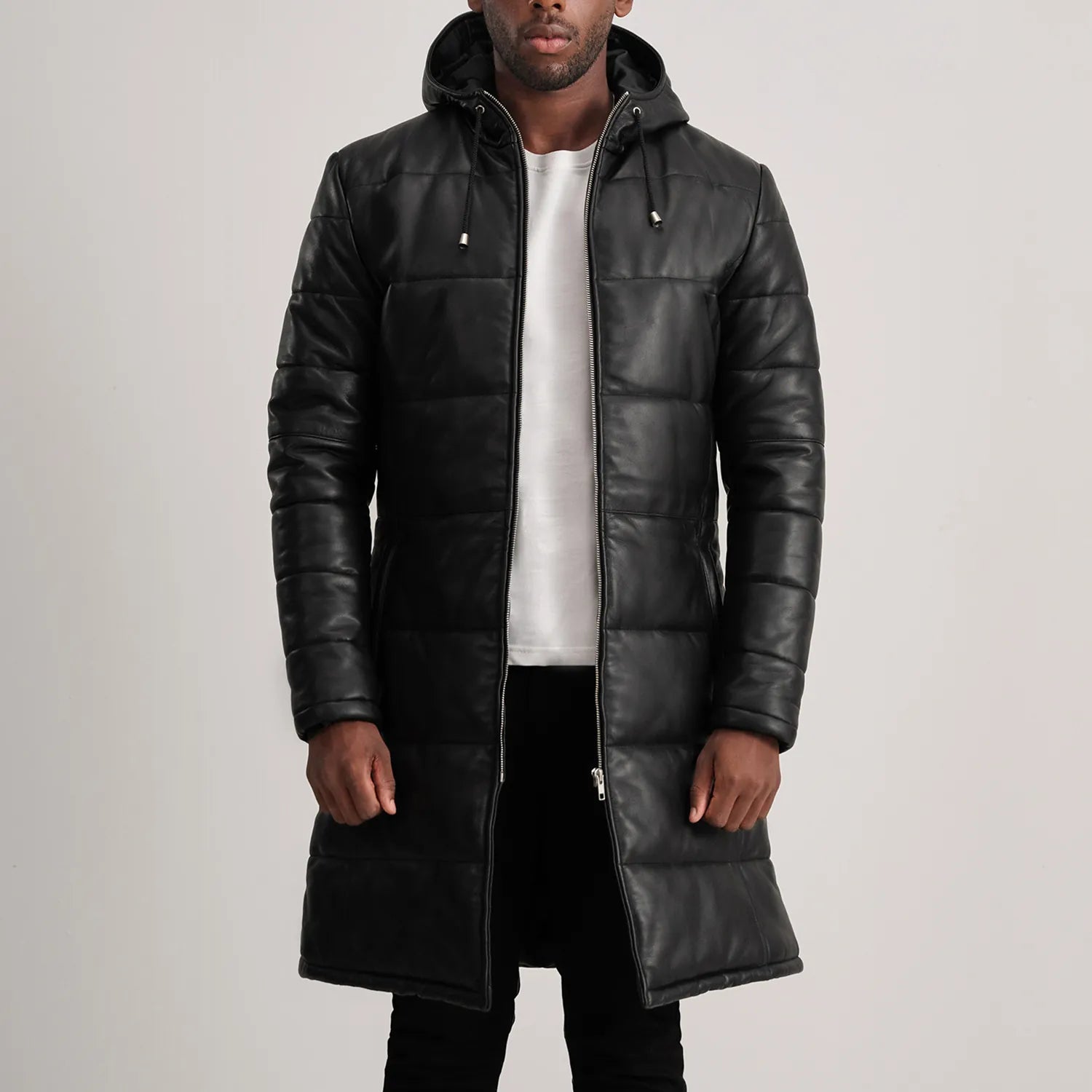 Floyd Black Hooded Leather Puffer Coat - image 1