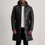 Floyd Black Hooded Leather Puffer Coat - image 1