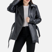 Lecce Black Leather Trench Coat