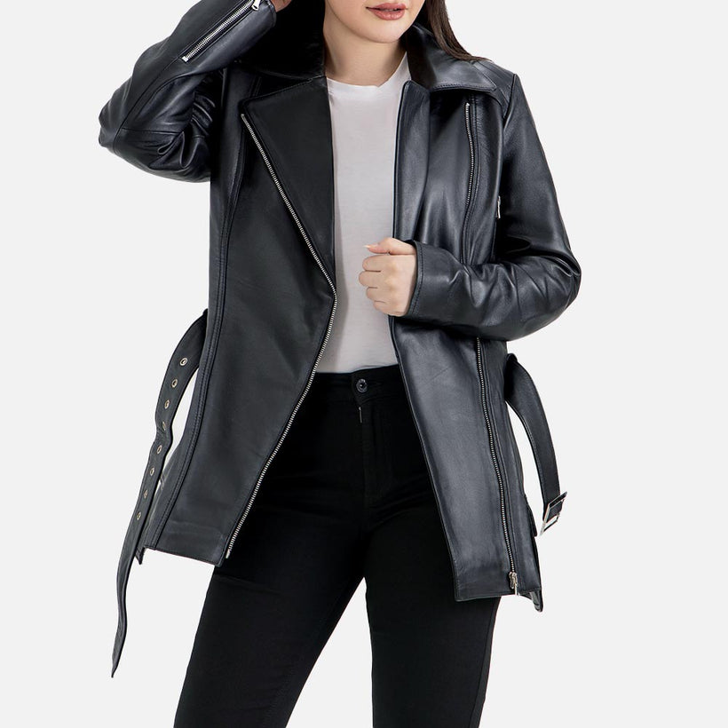 Lecce Black Leather Trench Coat