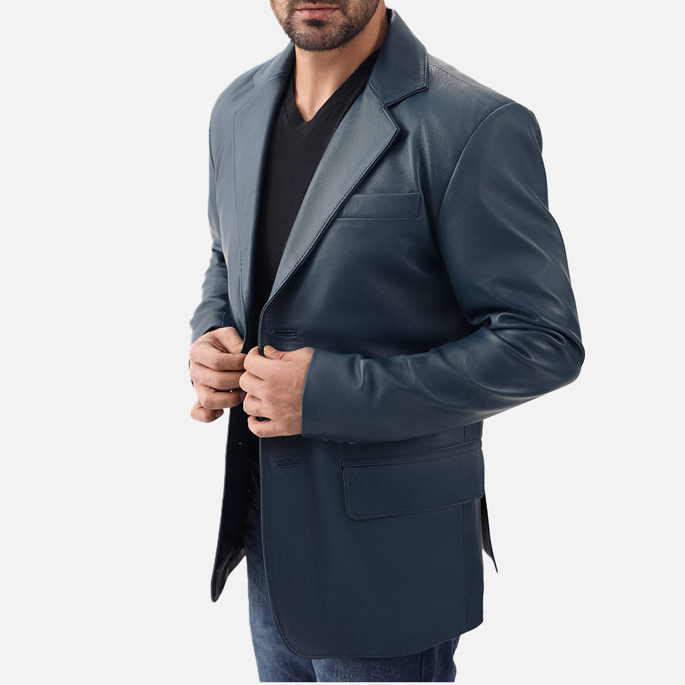 Bolzano Blue Leather Coat - image 4
