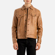 Napoli Tan Leather Trucker Jacket - image 6