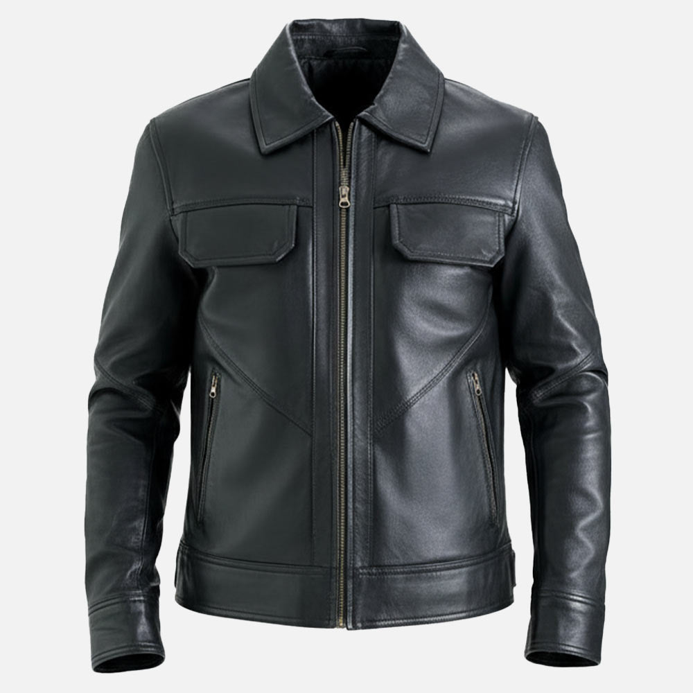 Catania Black Biker Leather Jacket - image 5