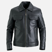 Catania Black Biker Leather Jacket - image 5