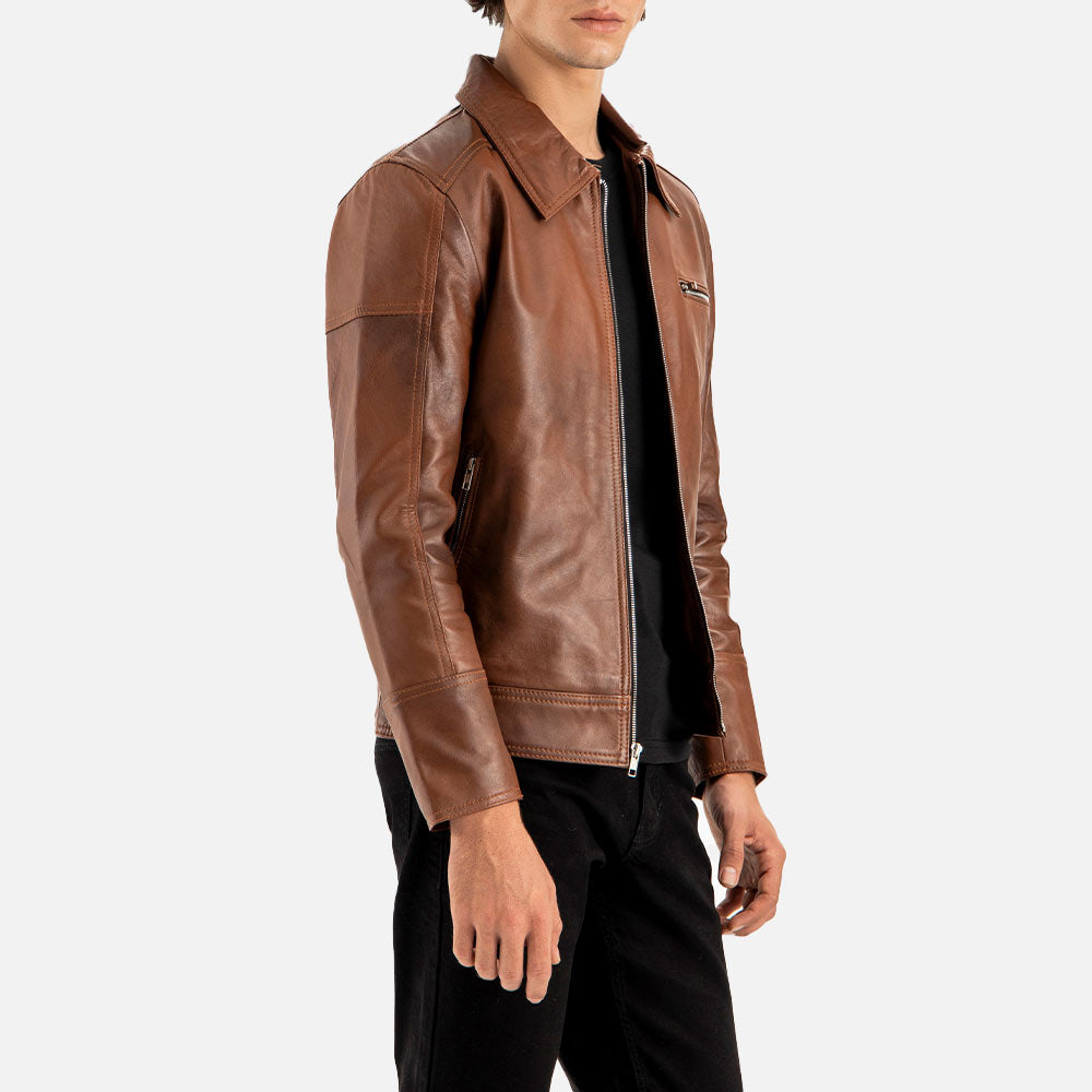 Calabria Brown Leather Biker Jacket - image 8