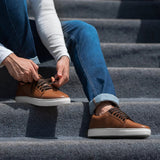 High-Traction Rubber Outsole & Lug Tread Pattern on Murphy Low Top Tan Leather Sneakers