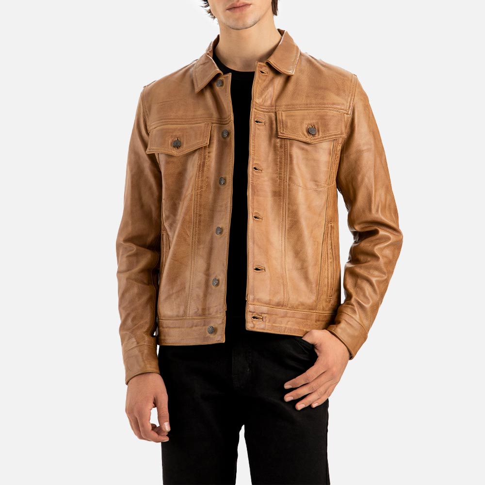 Napoli Tan Leather Trucker Jacket - image 1