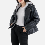 Lavaredo Black Hooded Leather Bomber Jacket